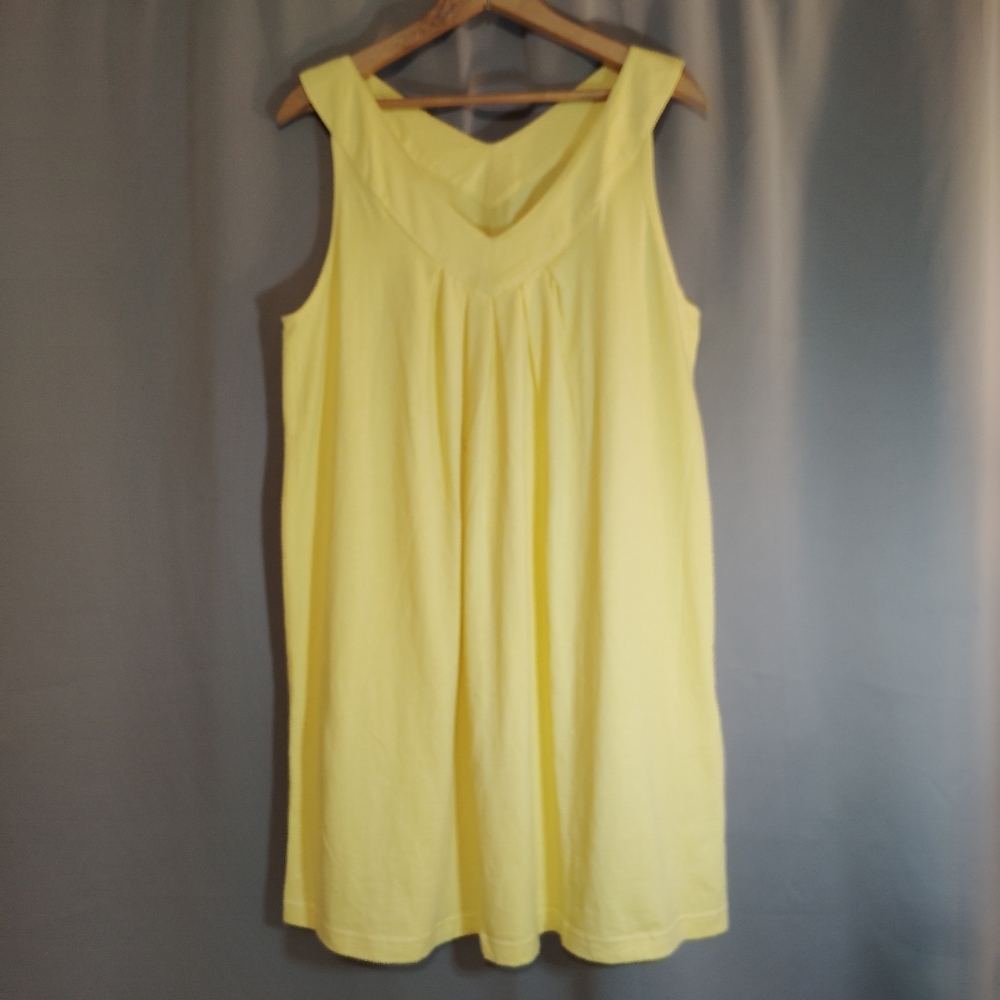 Roaman's Sz M (12/14) Yellow V-Neck Pleated Front Sleeveless Dress 100% Cotton
